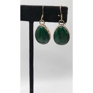 Vintage Sterling Silver Malachite Earrings C. JIM Teardrop Dangle